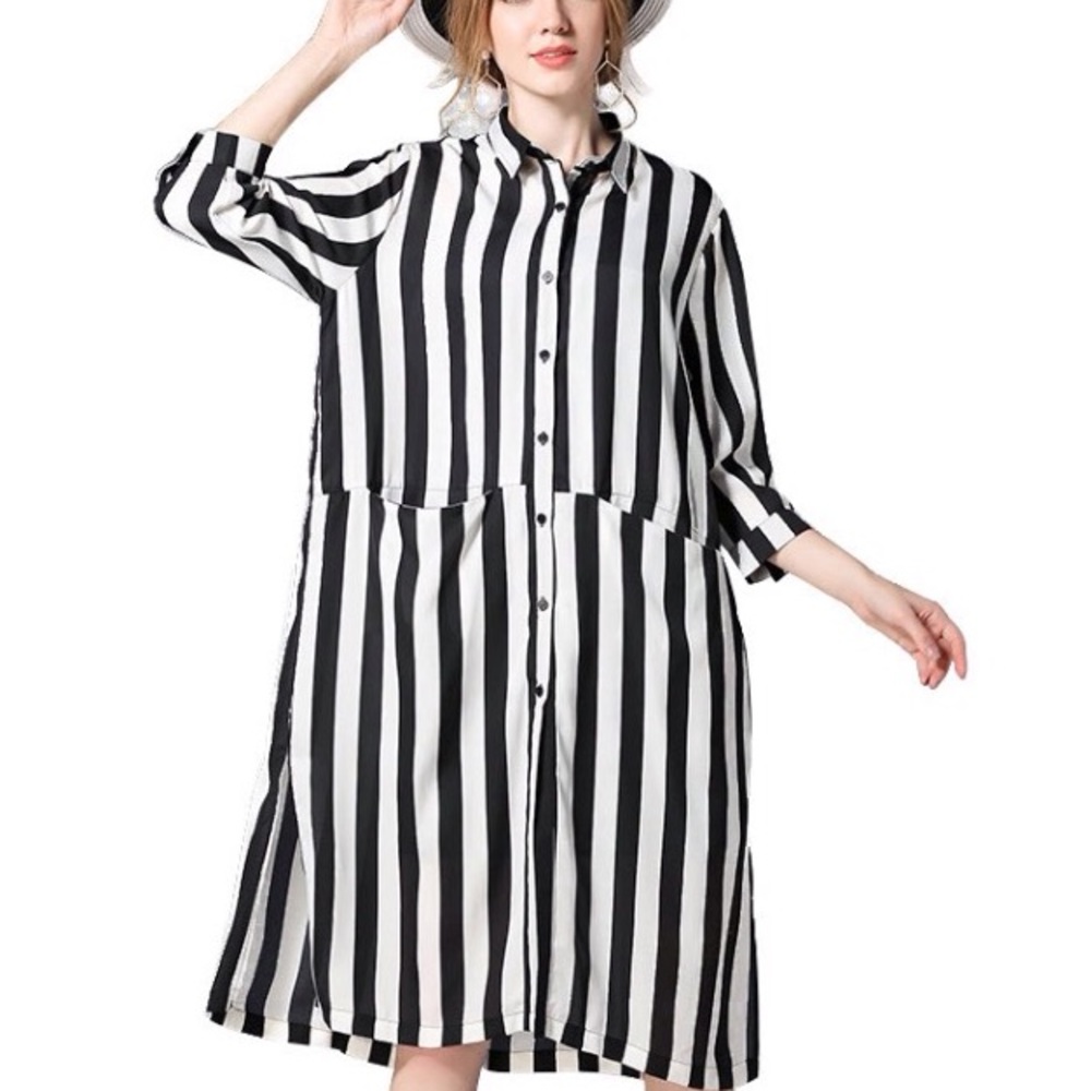 Last 1 Oversized shirtdress / tunic in bl/ white , - Picture 2 of 8